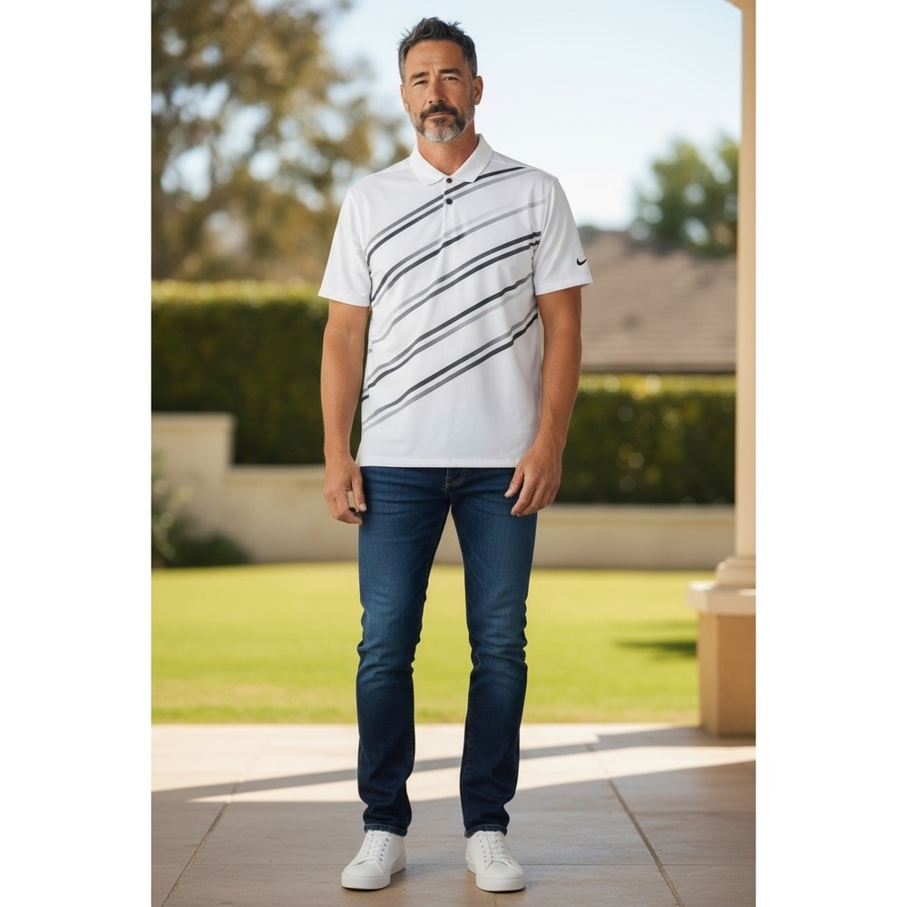 Nike Golf Dri‎ FIT XXL White Striped Polo Shirt Mens Performance Golfing